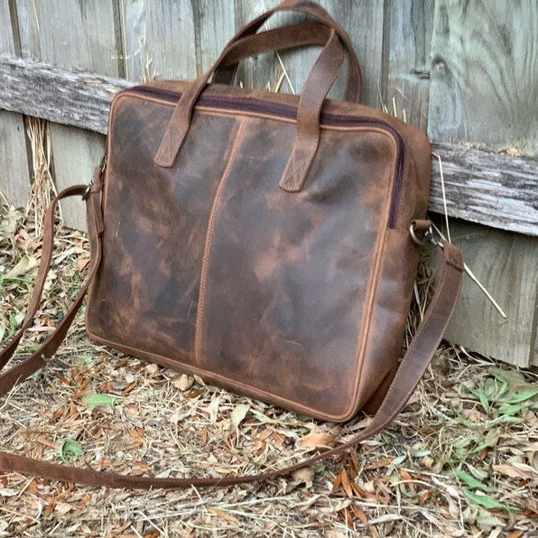 Leather Bag, Laptop Briefcase - Rustic Full Grain