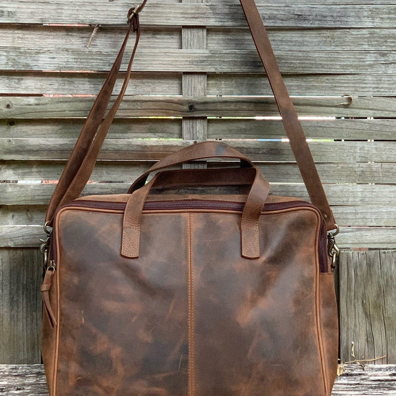 Leather Bag, Laptop Briefcase - Rustic Full Grain