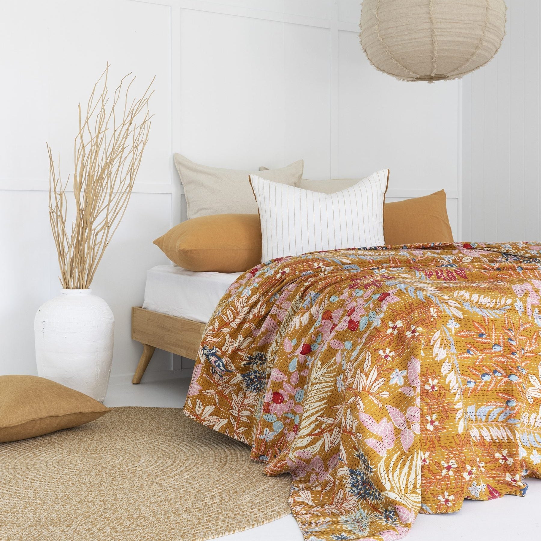 Indian Kantha Quilt Blanket Bedspread Throw Duvet - Miami