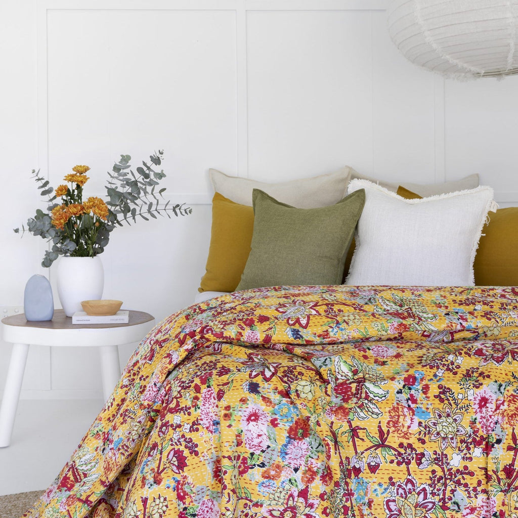 Indian Kantha Quilt Blanket Bedspread Throw Duvet - Madras