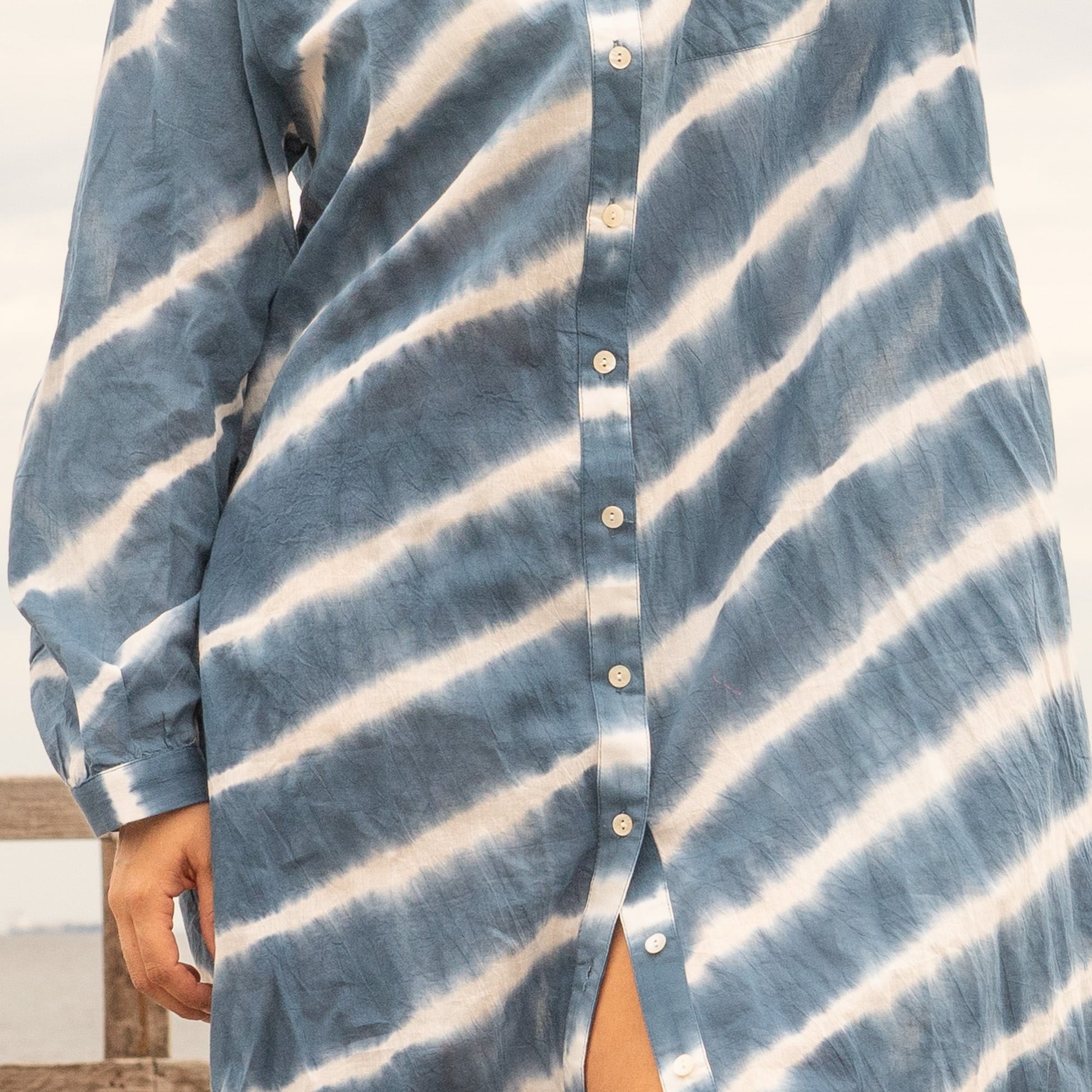 Boho Ocean Drift hand dyed cotton maxi dress in deep indigo blue