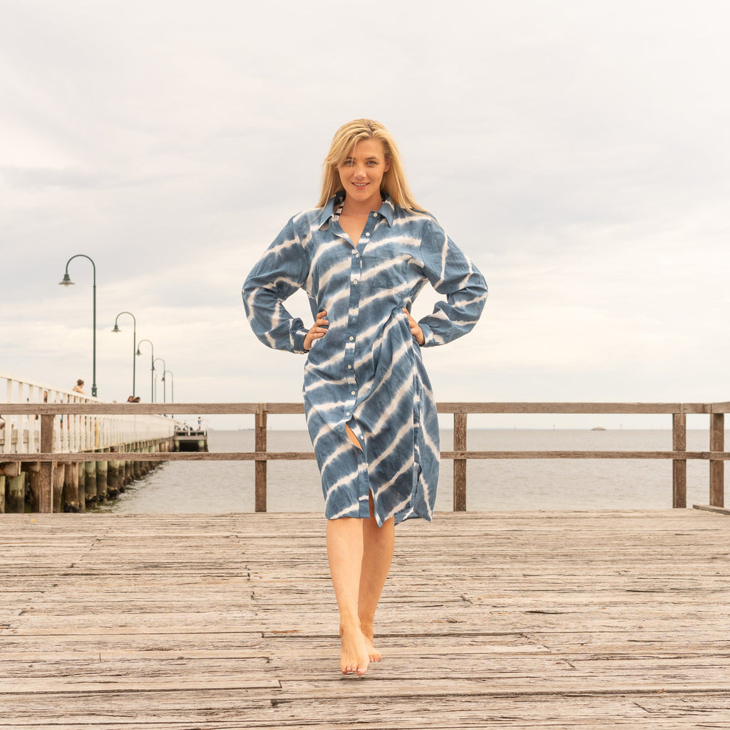 Glam Thread Ocean Drift hand dyed cotton maxi shirt dress