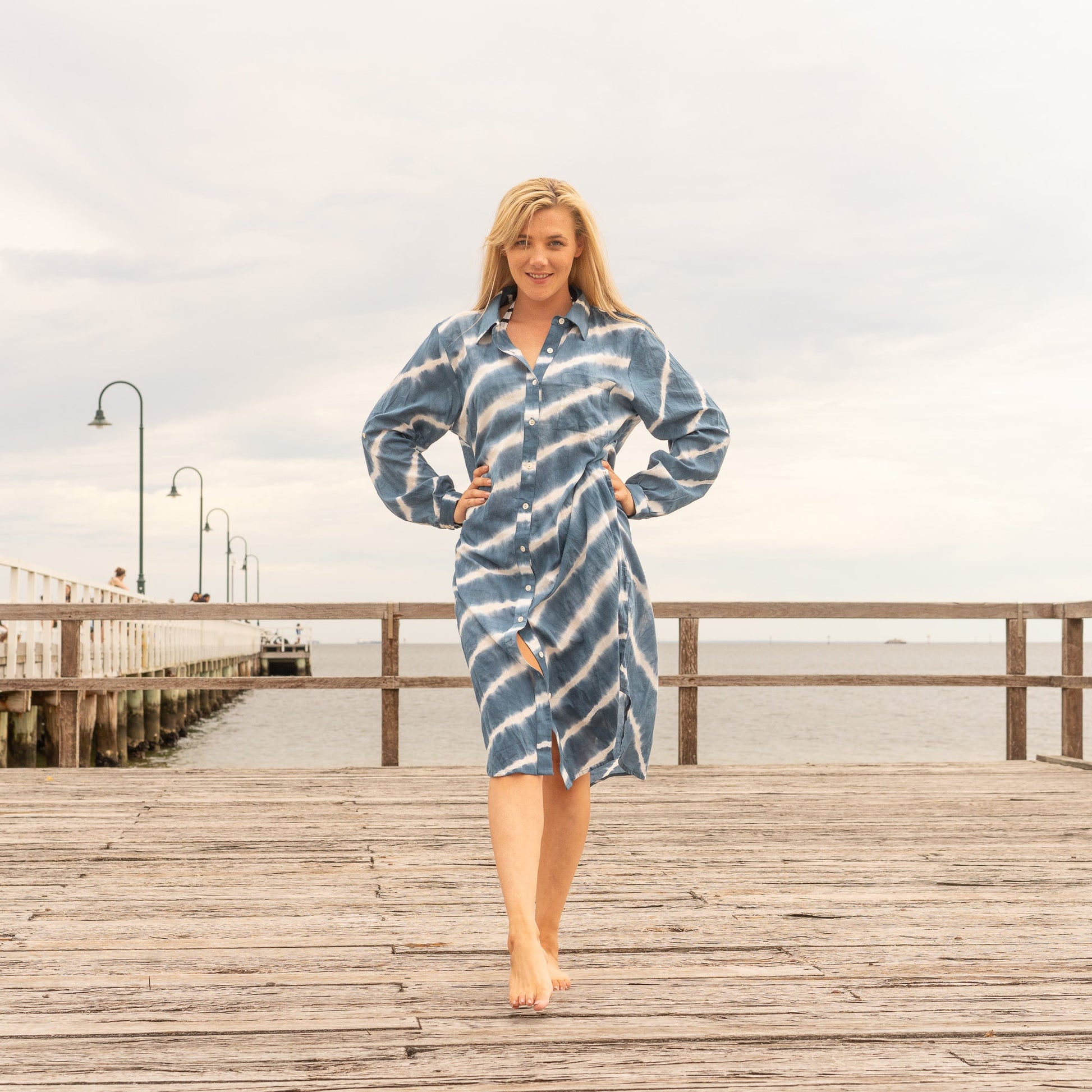 Glam Thread Ocean Drift hand dyed cotton maxi shirt dress
