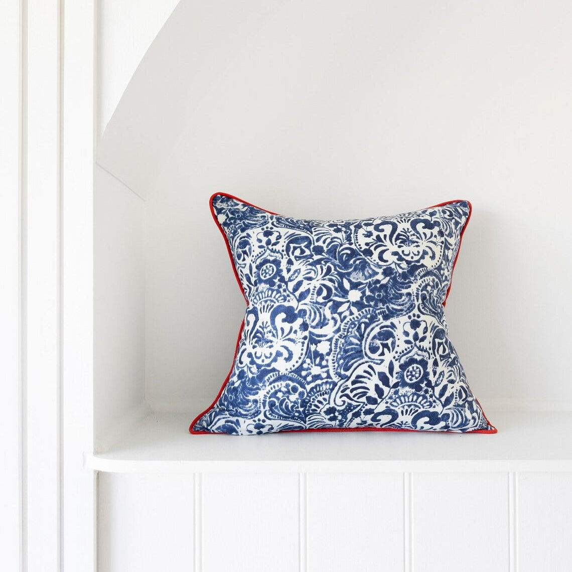 Mexican Frida Floral Cushion Cover - Block Print Blue