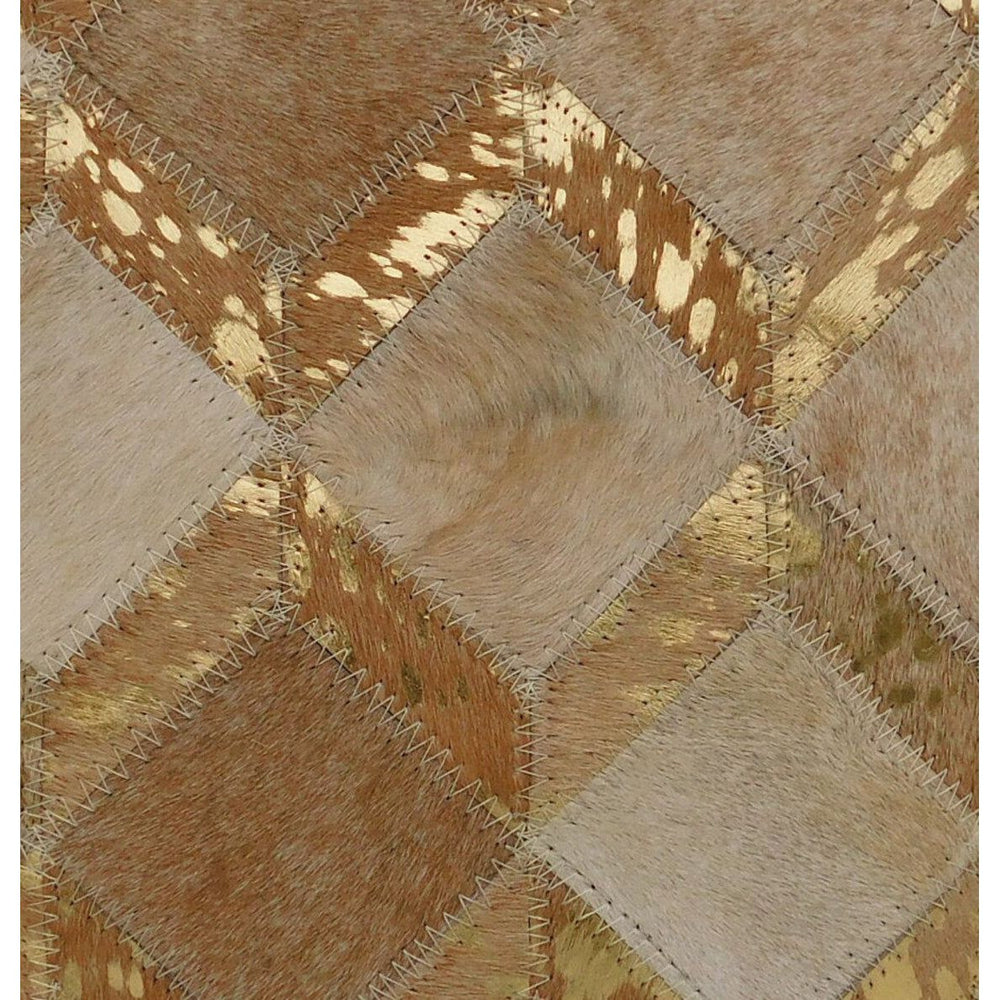 Modern glam gold check cowhide leather pillow cover for sophisticated interiors