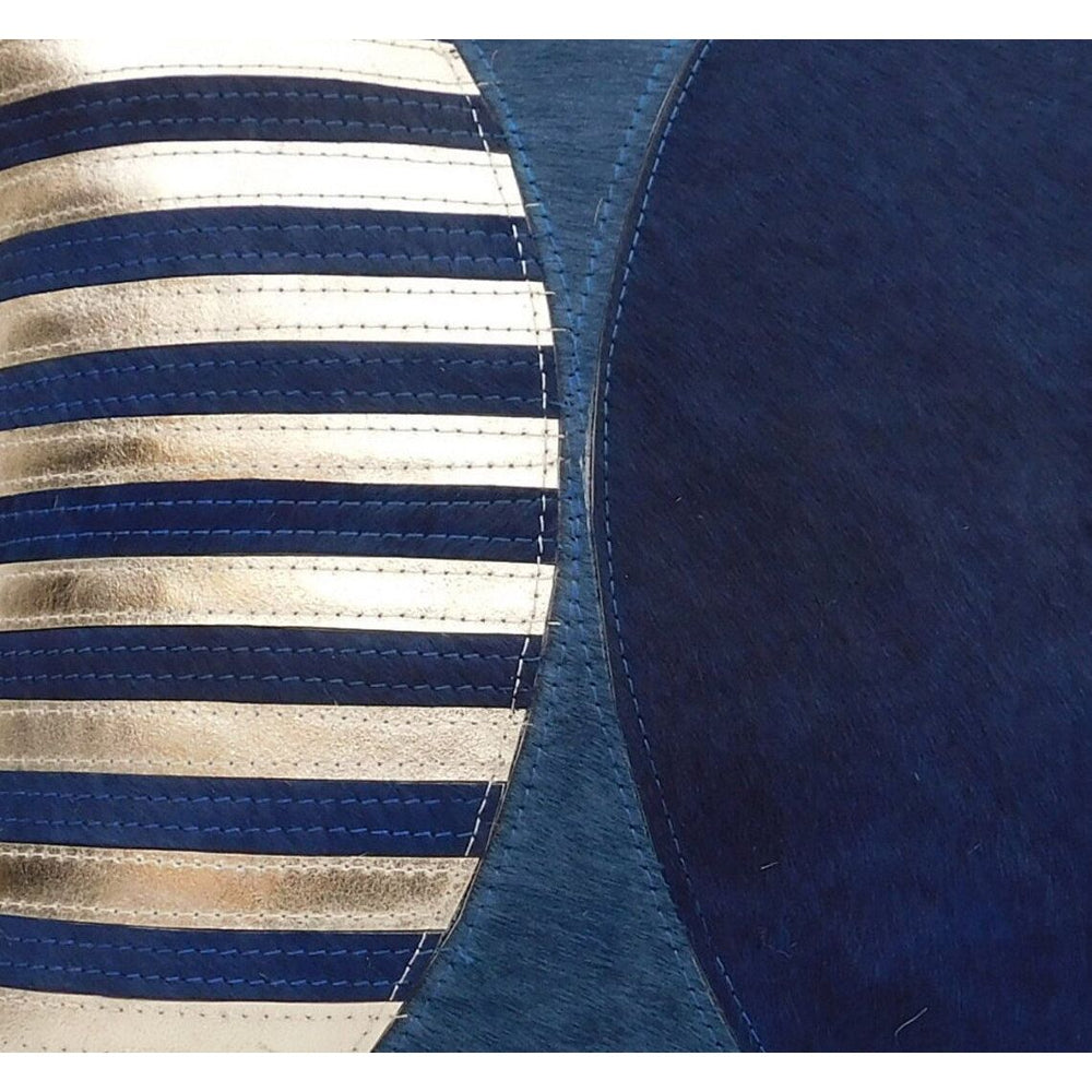 Modern glam navy & silver cowhide leather cushion cover for elegant home styling