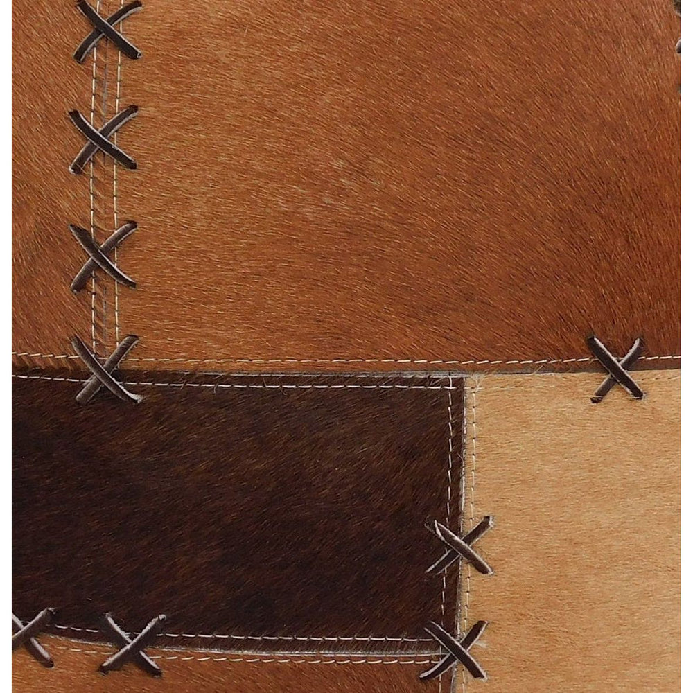 Tan & Chocolate Cowhide Leather Cushion Cover 40x40cm