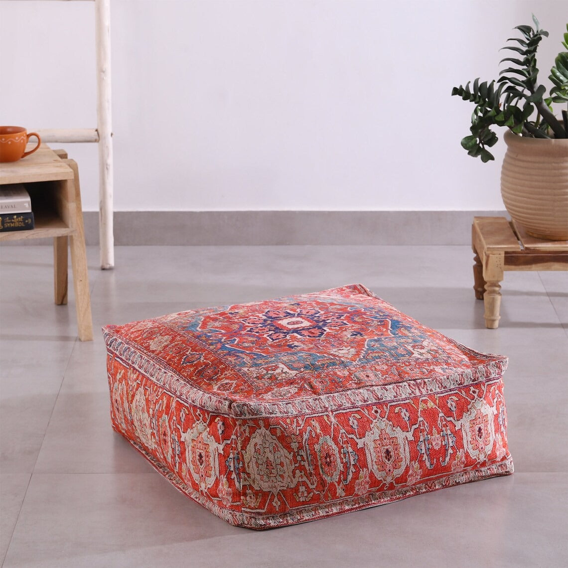 Moroccan Ottoman Cushion Cover, Pouf, Footstool - Red Turkish