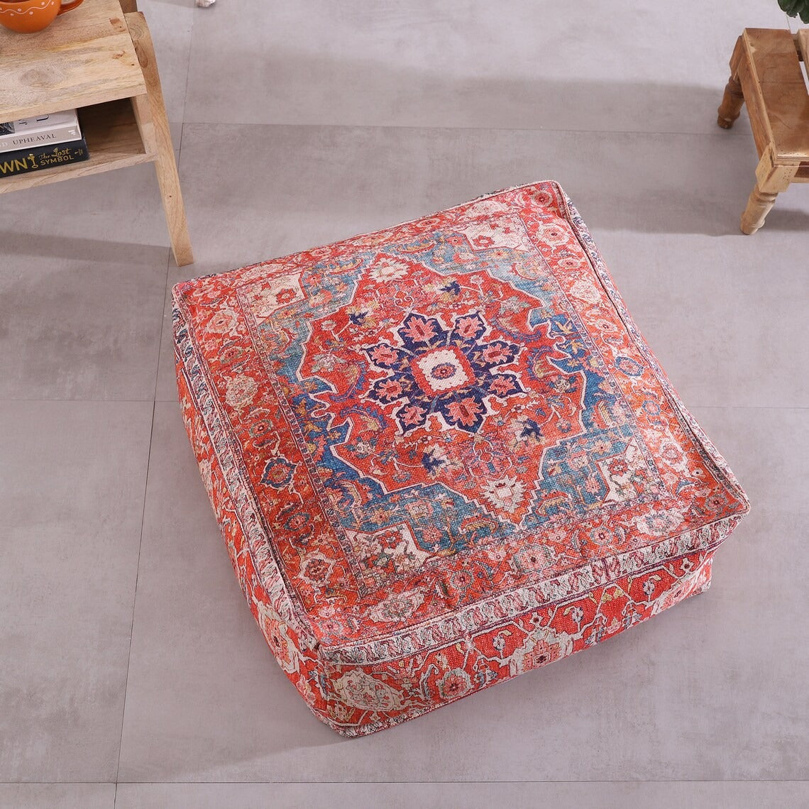 Moroccan Ottoman Cushion Cover, Pouf, Footstool - Red Turkish
