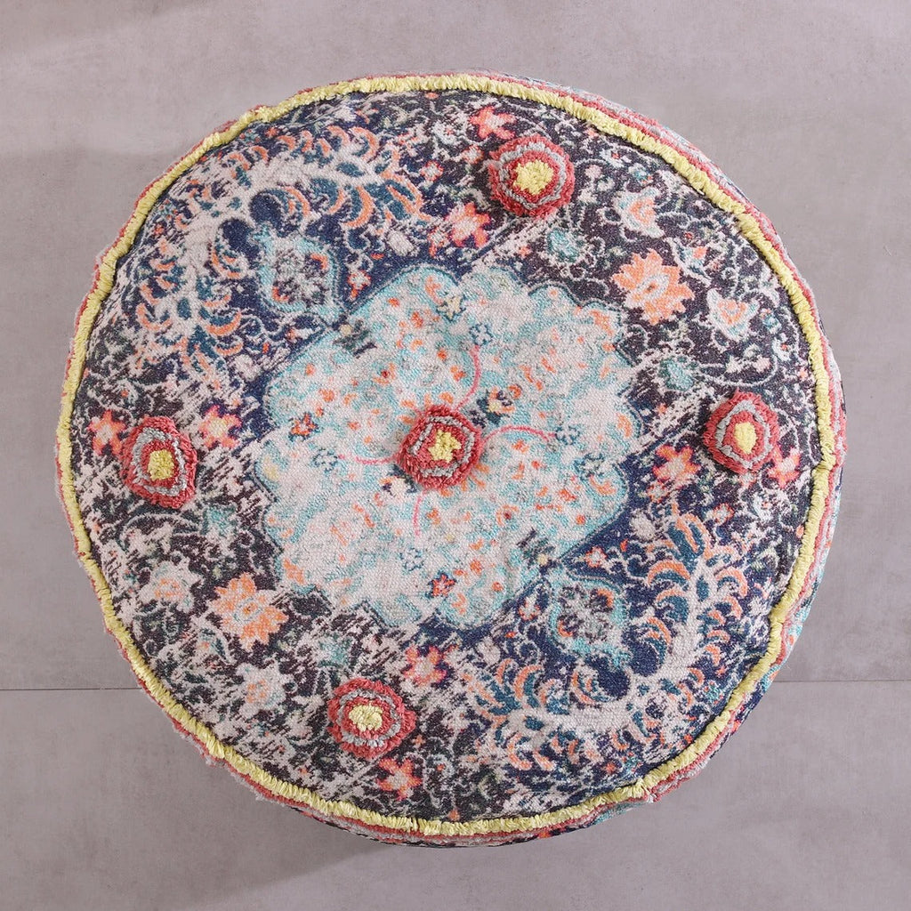 Moroccan Ottoman Cushion Cover, Pouf - Round Footstool