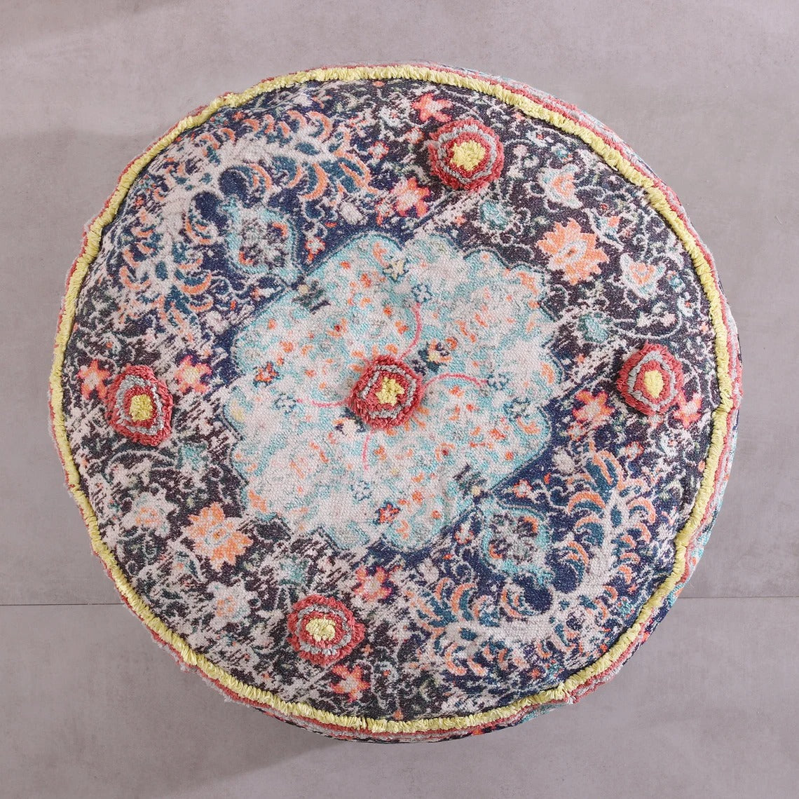 Moroccan Ottoman Cushion Cover, Pouf - Round Footstool