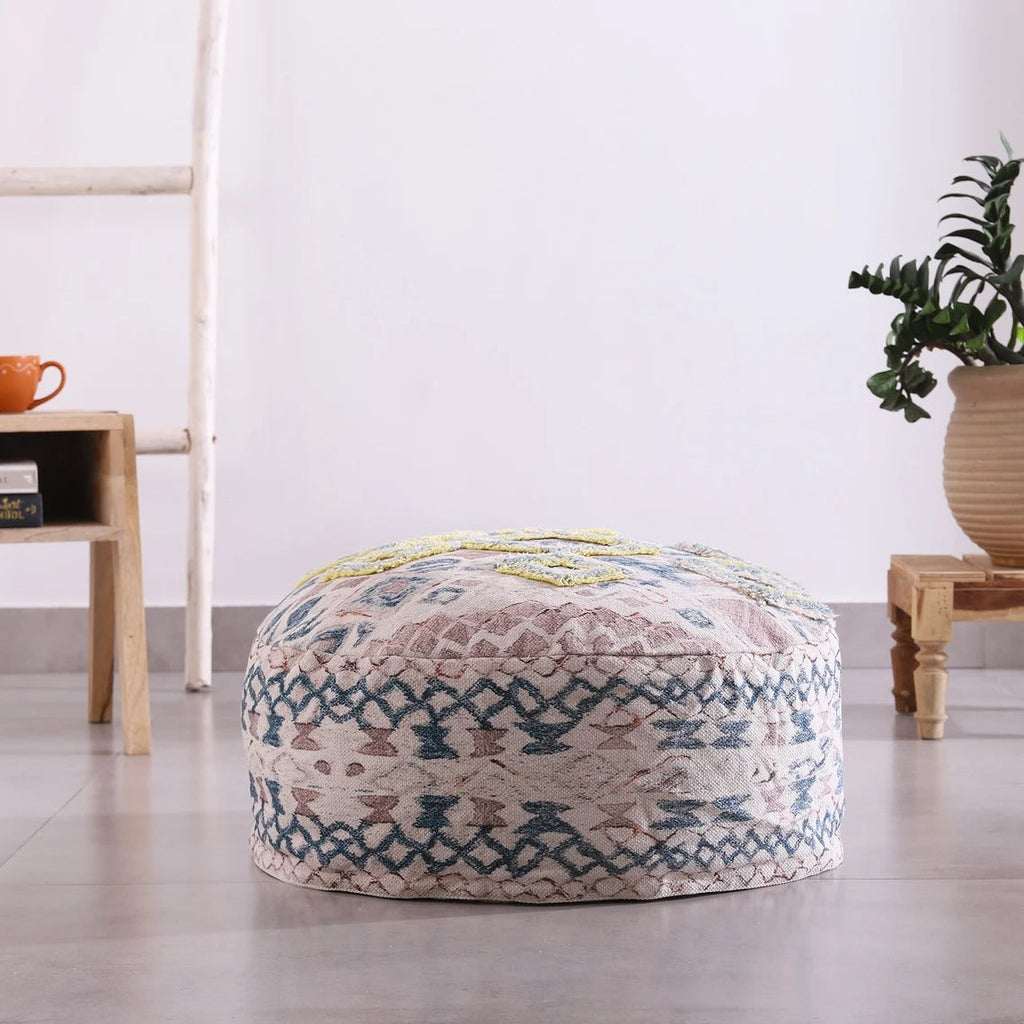 Moroccan Ottoman Cushion Cover, Pouf, Footstool - Pale Circle