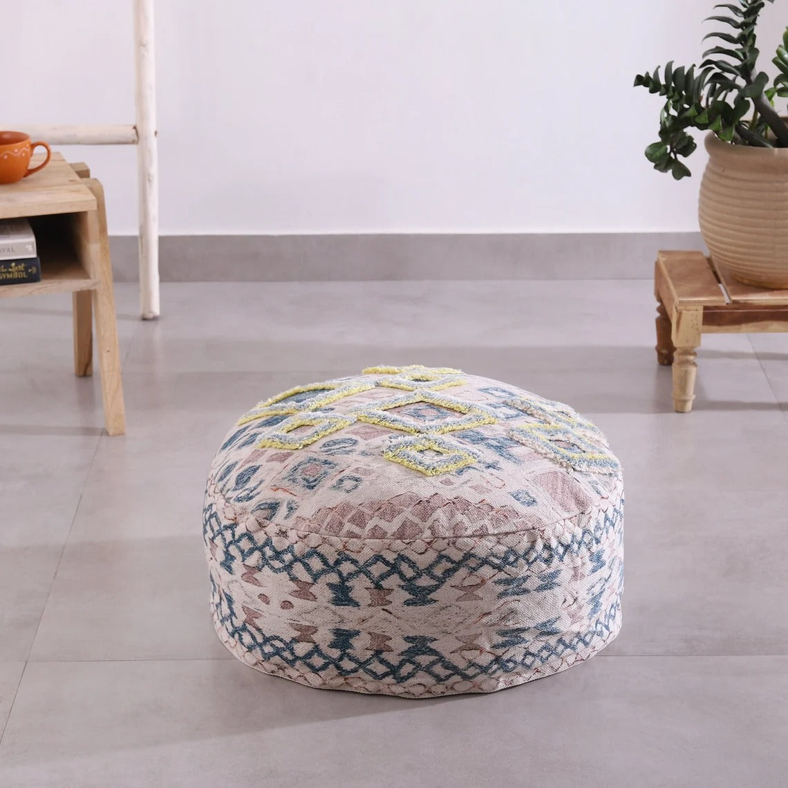 Moroccan Ottoman Cushion Cover, Pouf, Footstool - Pale Circle
