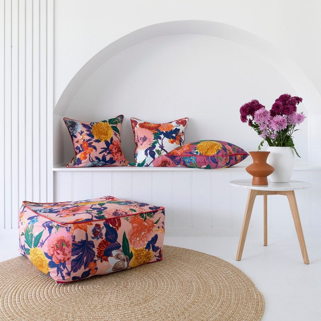 Moroccan Frida Ottoman Cover, Cushion Cover- Pink Verdant