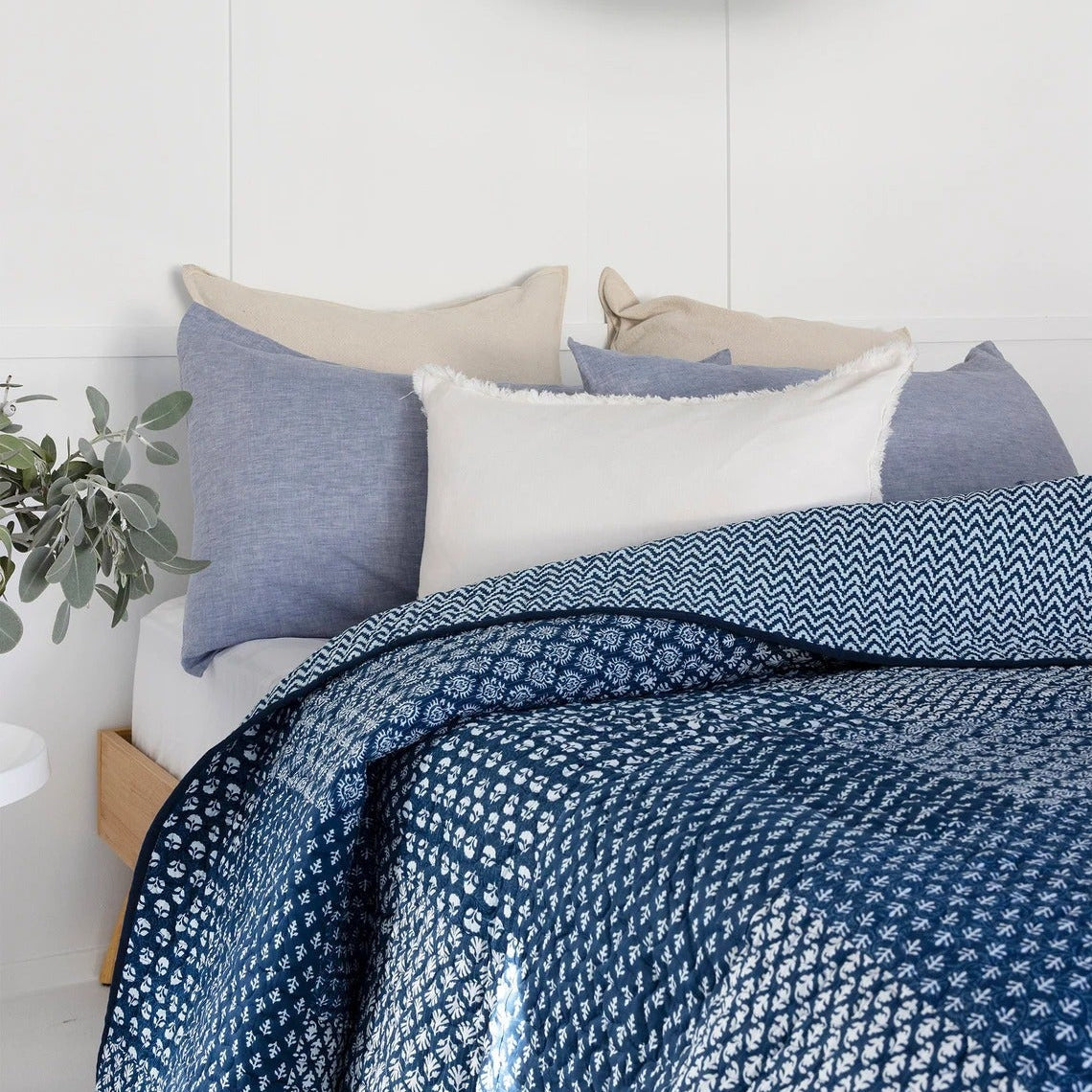 Floral Cotton Quilt Bedspread Comforter Duvet- Marvel Blue