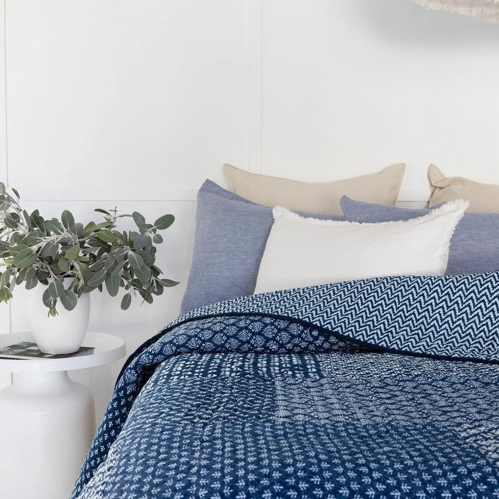 Floral Cotton Quilt Bedspread Comforter Duvet- Marvel Blue