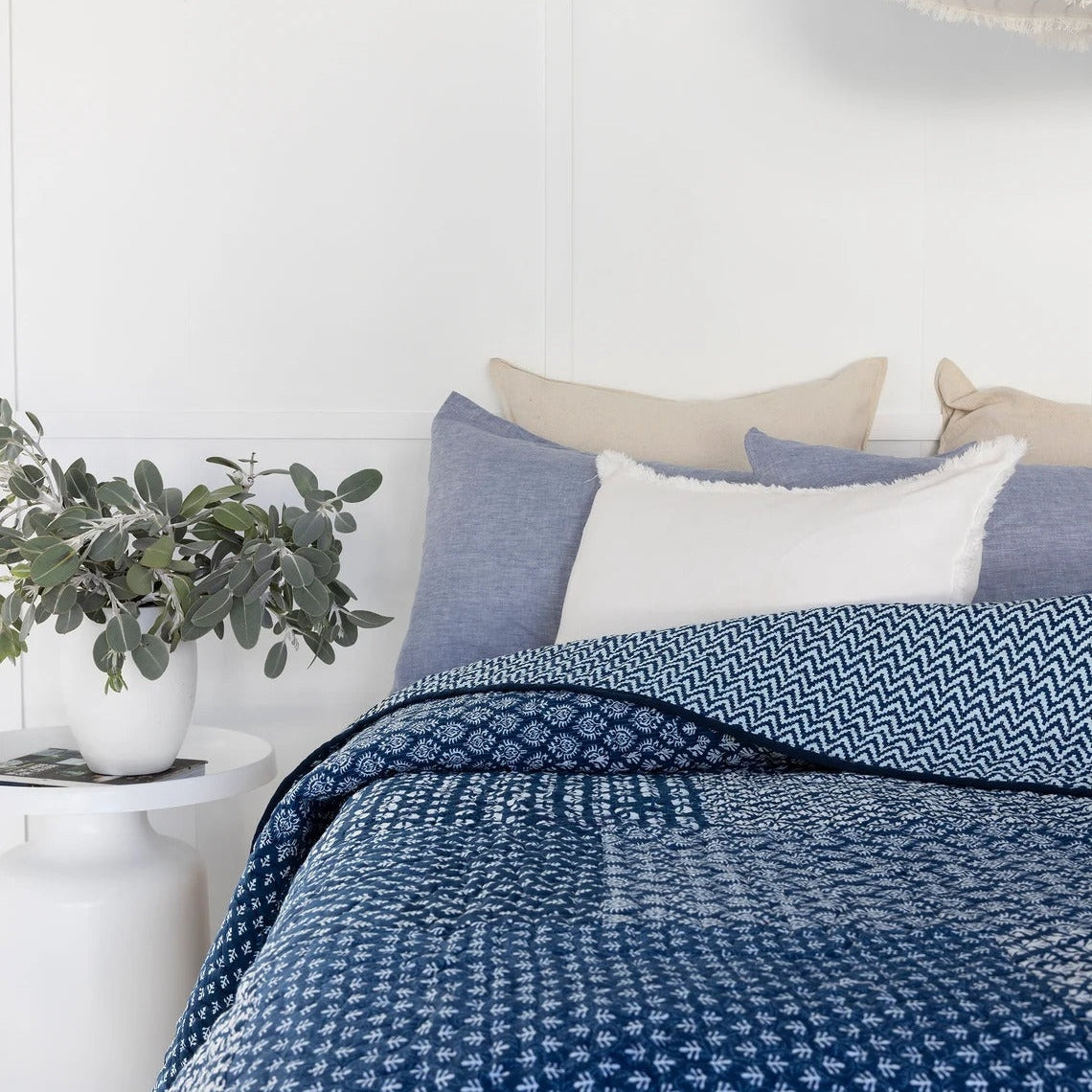 Floral Cotton Quilt Bedspread Comforter Duvet- Marvel Blue