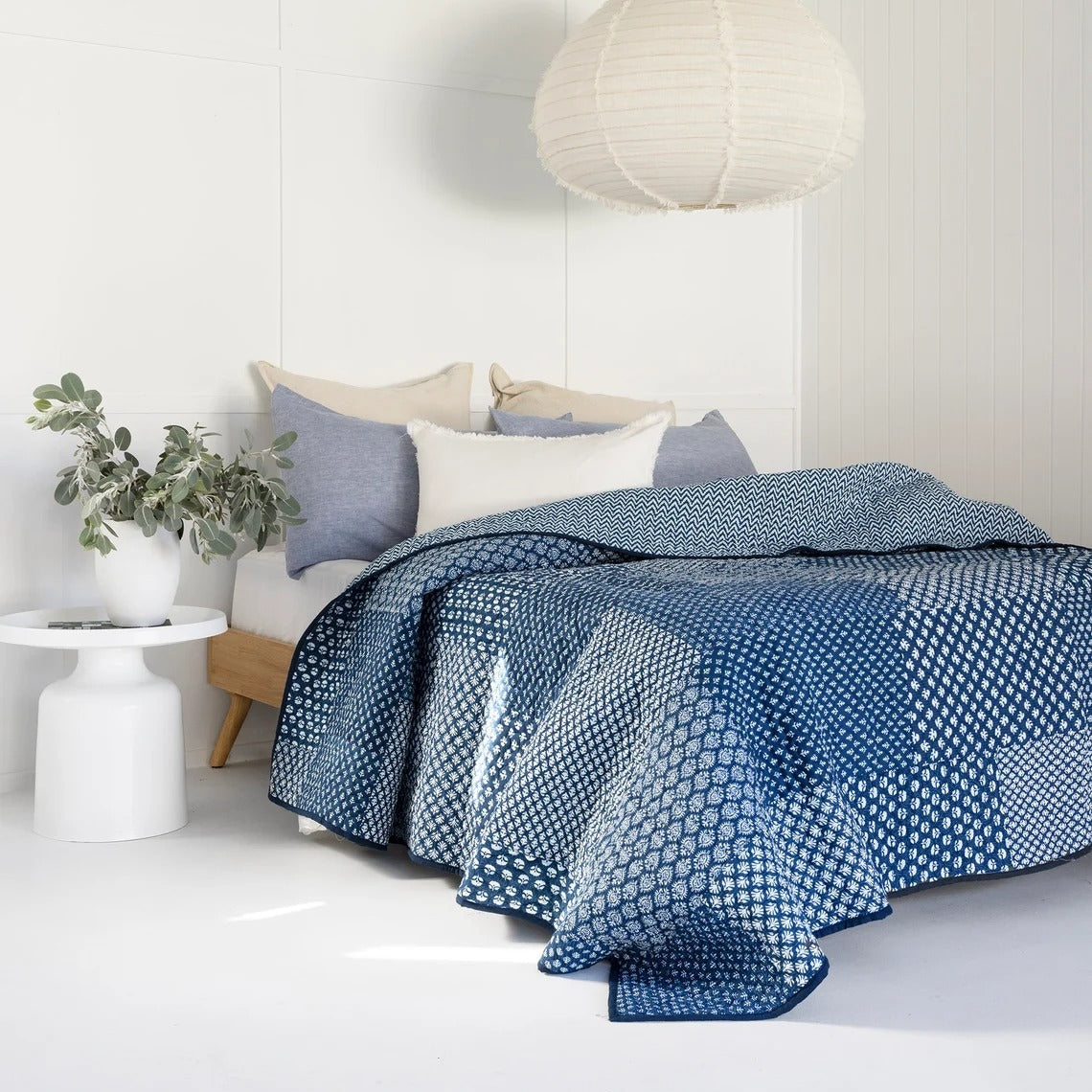 Floral Cotton Quilt Bedspread Comforter Duvet- Marvel Blue
