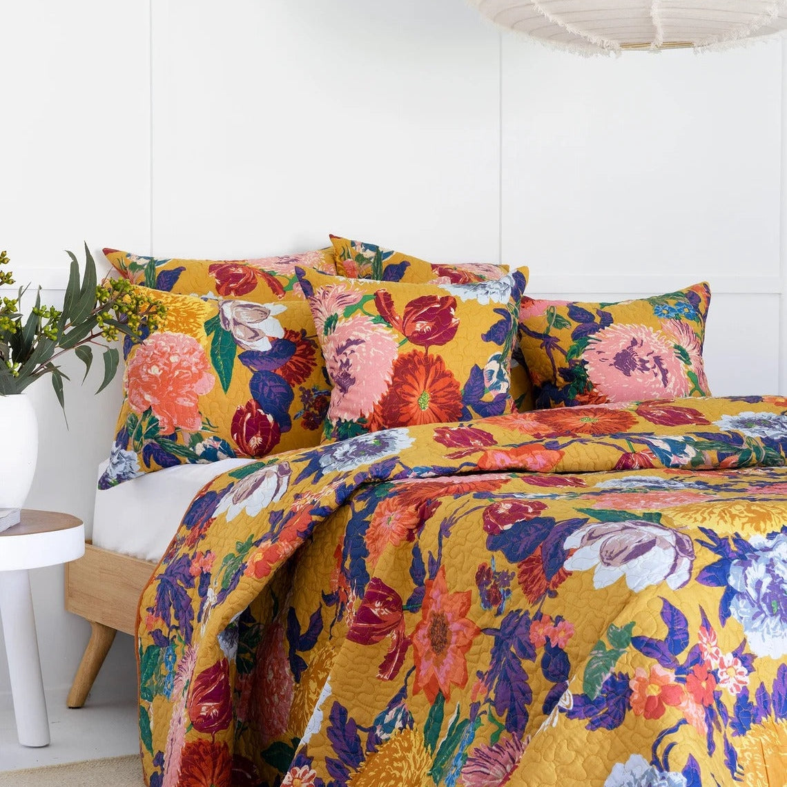 Floral Cotton Quilt Bedspread Comforter Duvet- Mustard Anthro