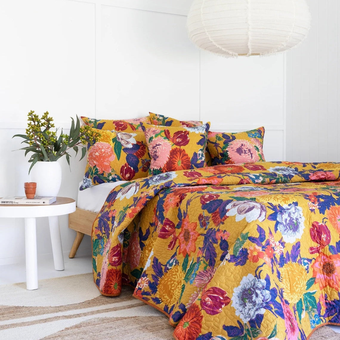Floral Cotton Quilt Bedspread Comforter Duvet- Mustard Anthro