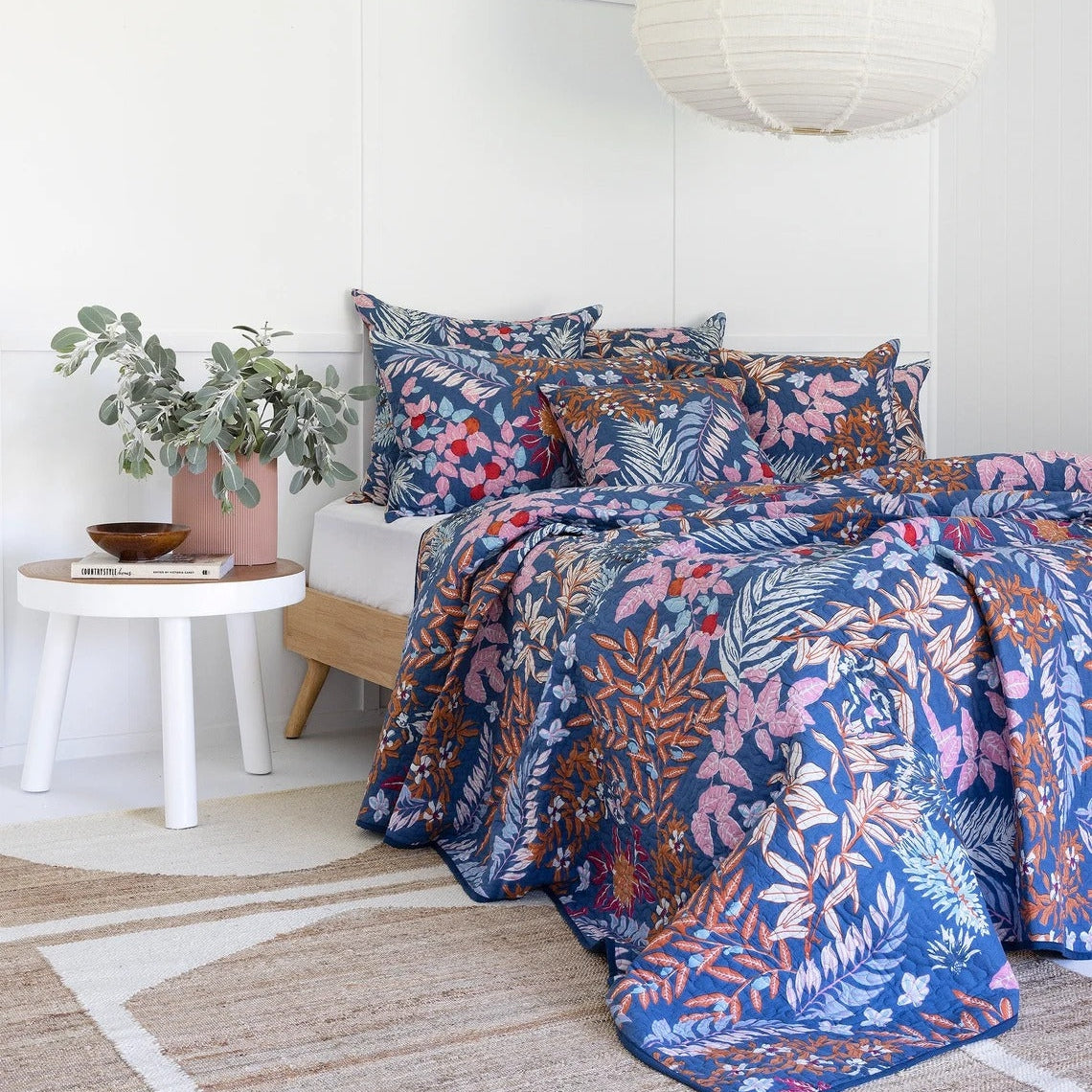 Floral Cotton Quilt Bedspread Comforter Duvet- Blue Monkey