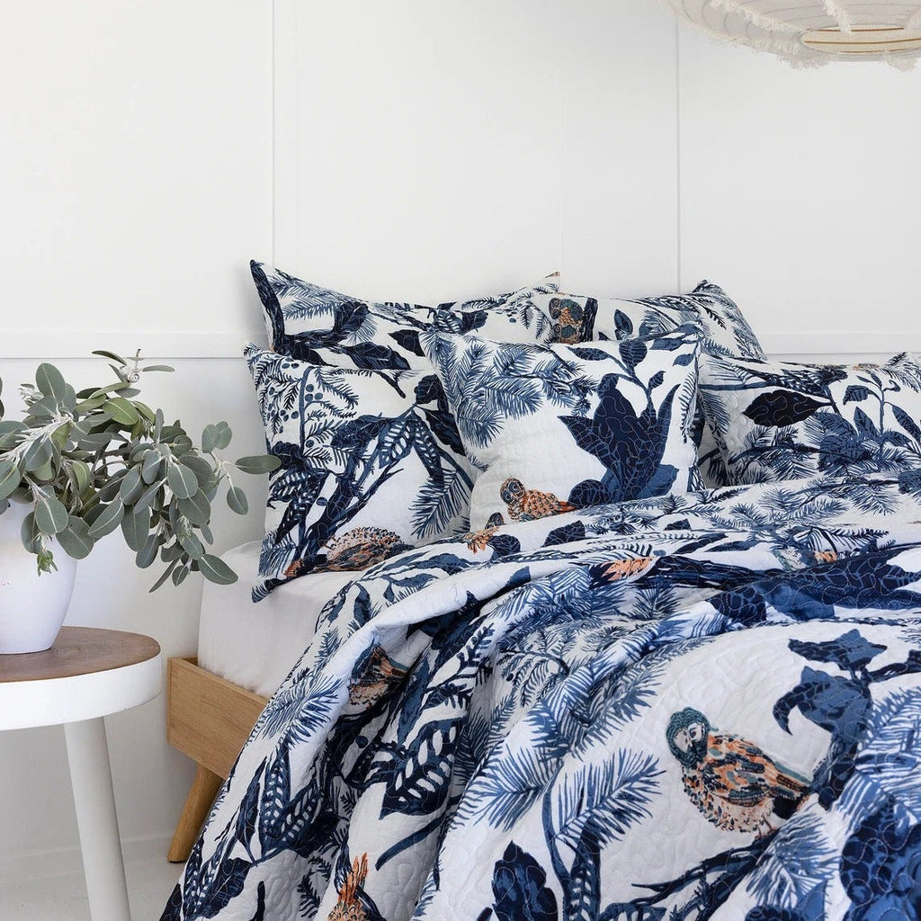 Floral Cotton Quilt Bedspread Comforter Duvet- Azure owl