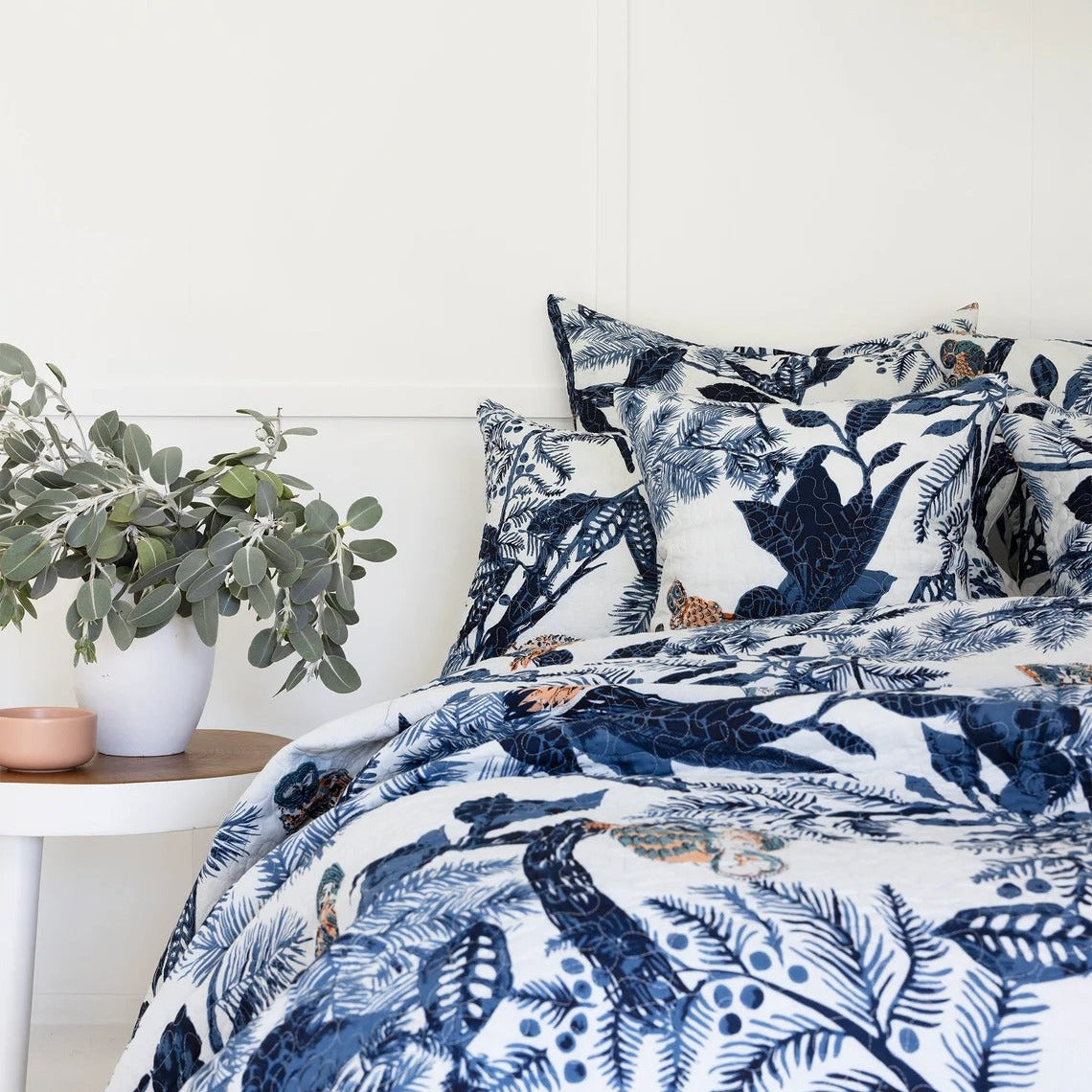 Floral Cotton Quilt Bedspread Comforter Duvet- Azure owl