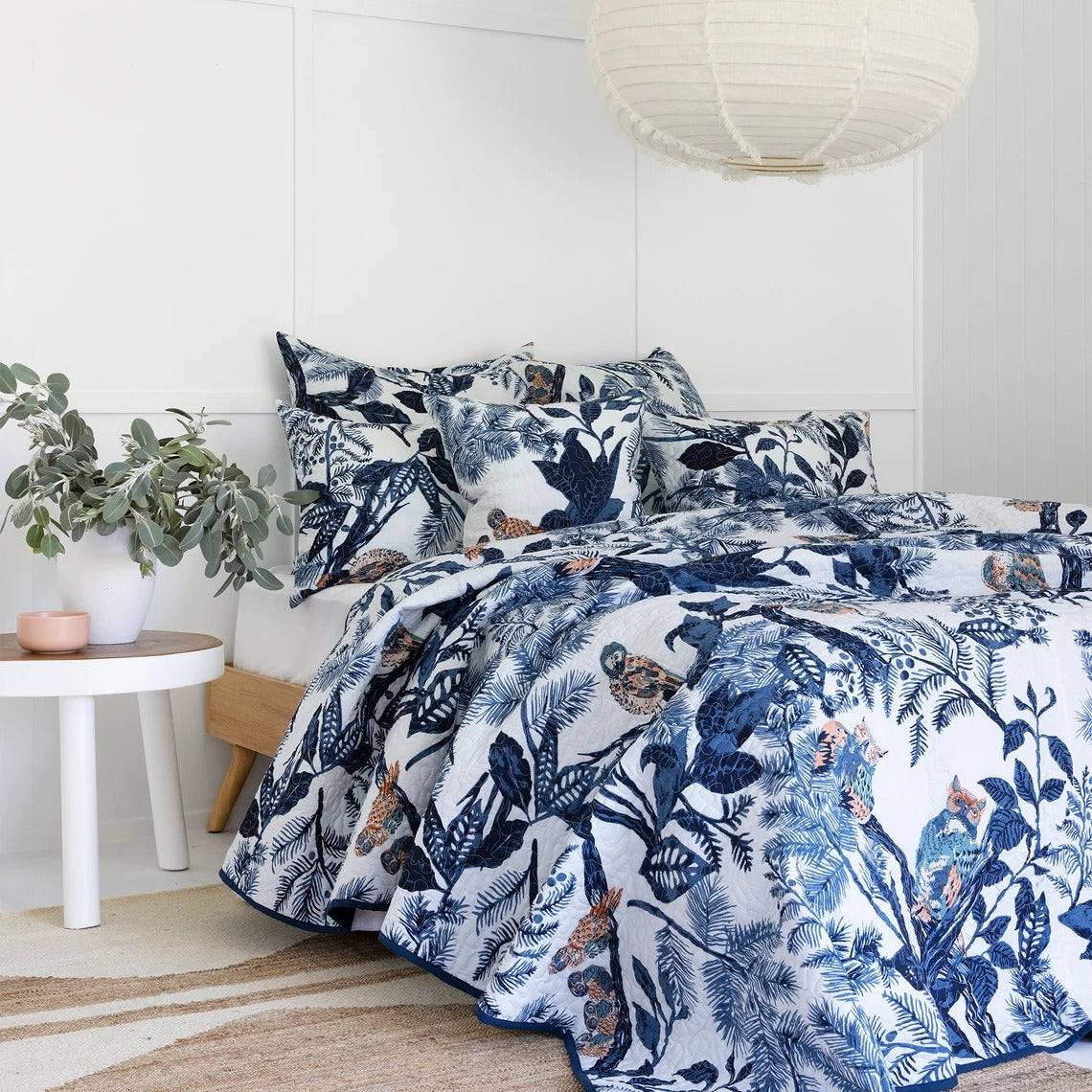 Floral Cotton Quilt Bedspread Comforter Duvet- Azure owl