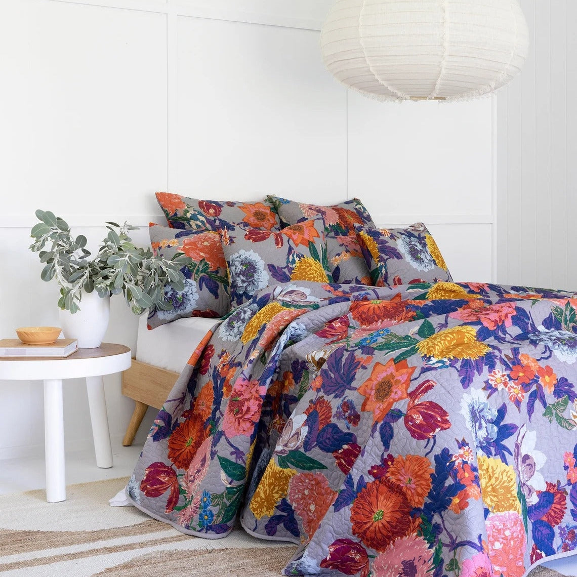 Floral Cotton Quilt Bedspread Comforter Duvet- Purple Anthro