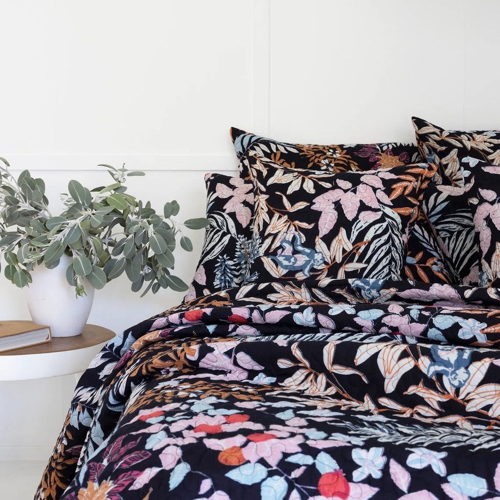 Floral Cotton Quilt Bedspread Comforter Duvet- Black Monkey