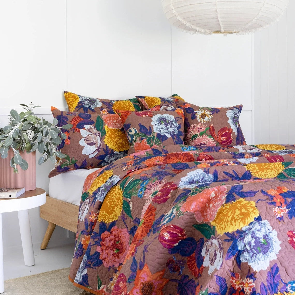 Floral Cotton Quilt Bedspread Comforter Duvet- Pink Anthro