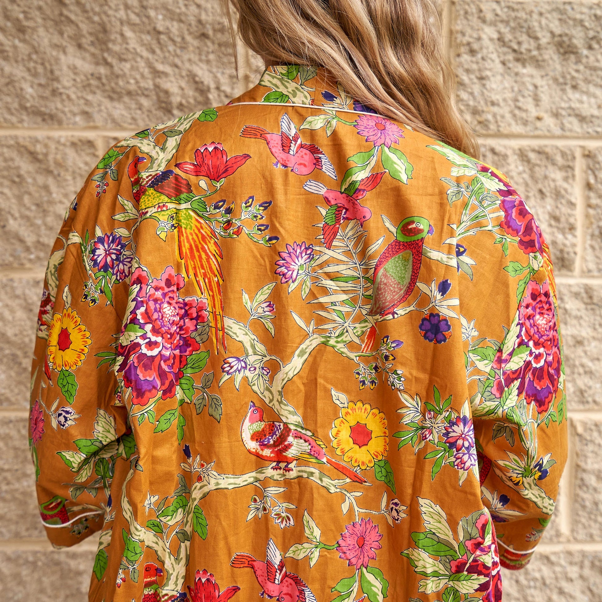 'Vibrant Flora' 100% Cotton Kimono Robe