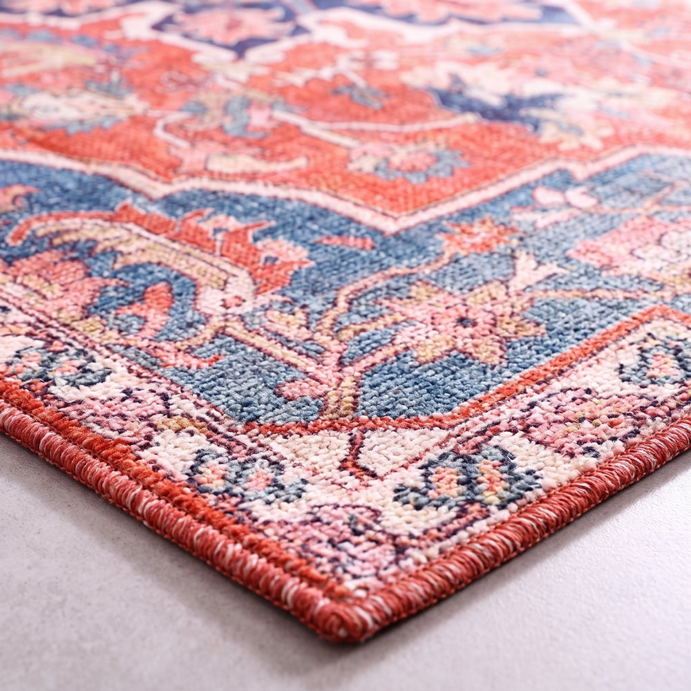 Traditional vintage Persian style carpet with faded boho medallion pattern for stylish spaces