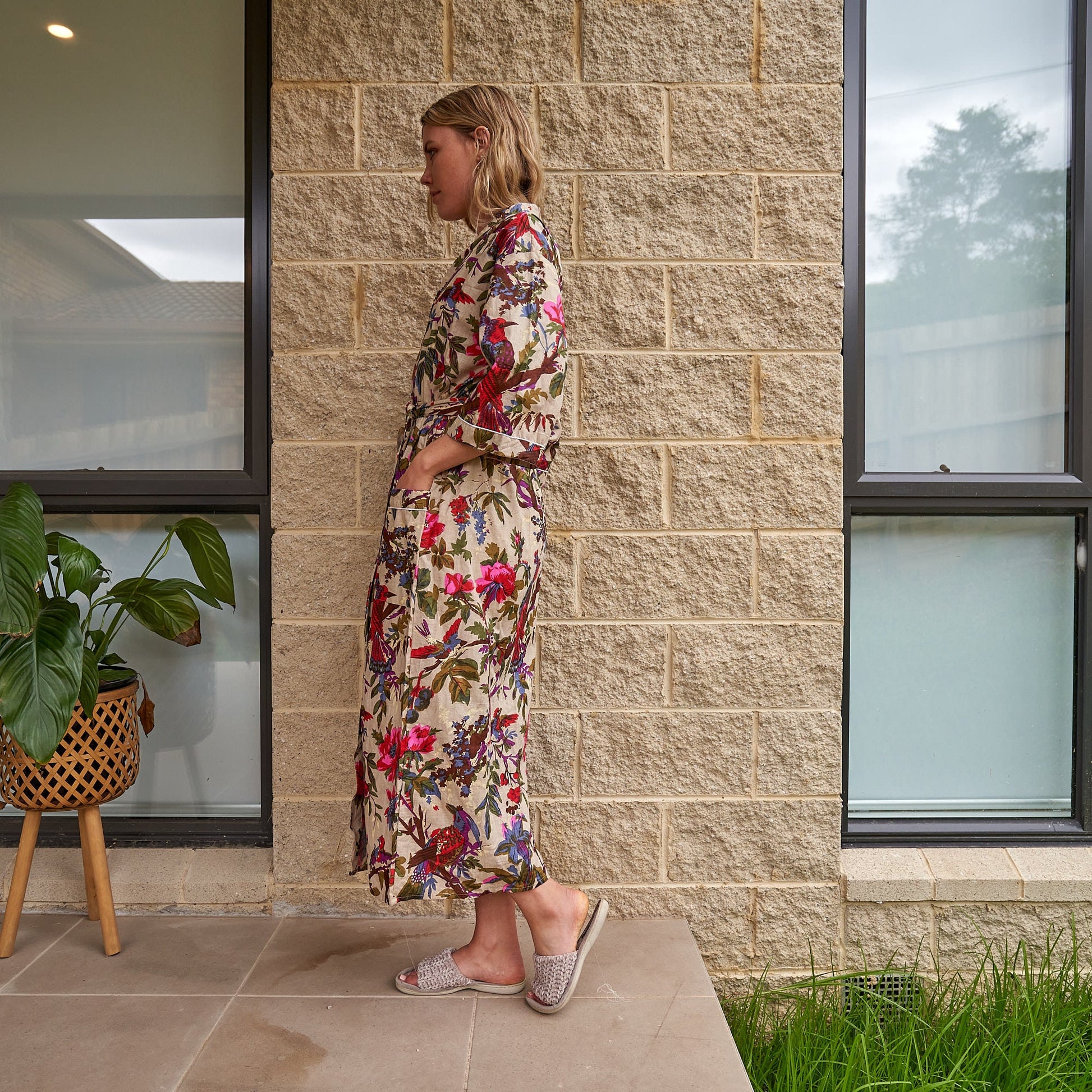 'Feathered Haven' 100% Cotton Kimono Robe