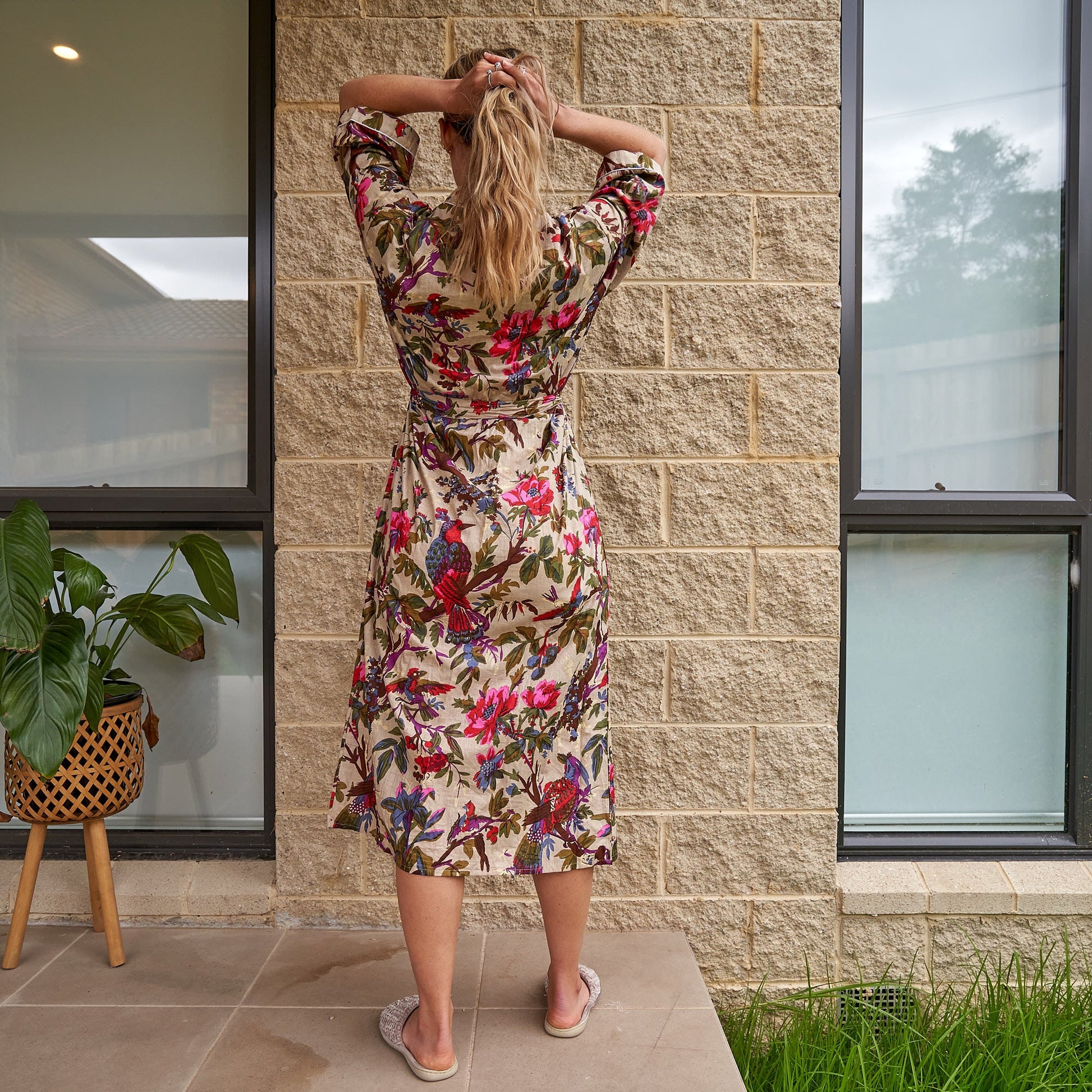 'Feathered Haven' 100% Cotton Kimono Robe