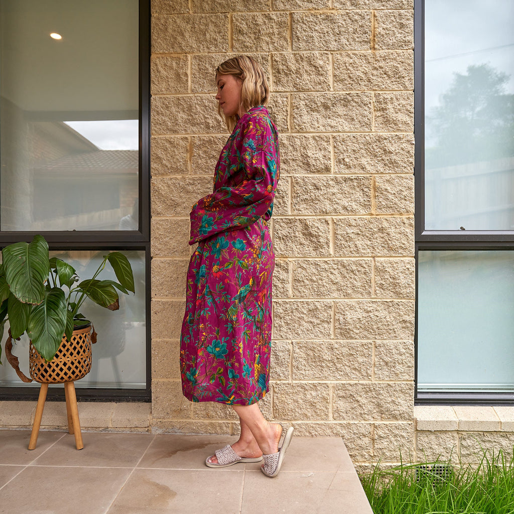 'Timeless Wings' 100% Cotton Kimono Robe