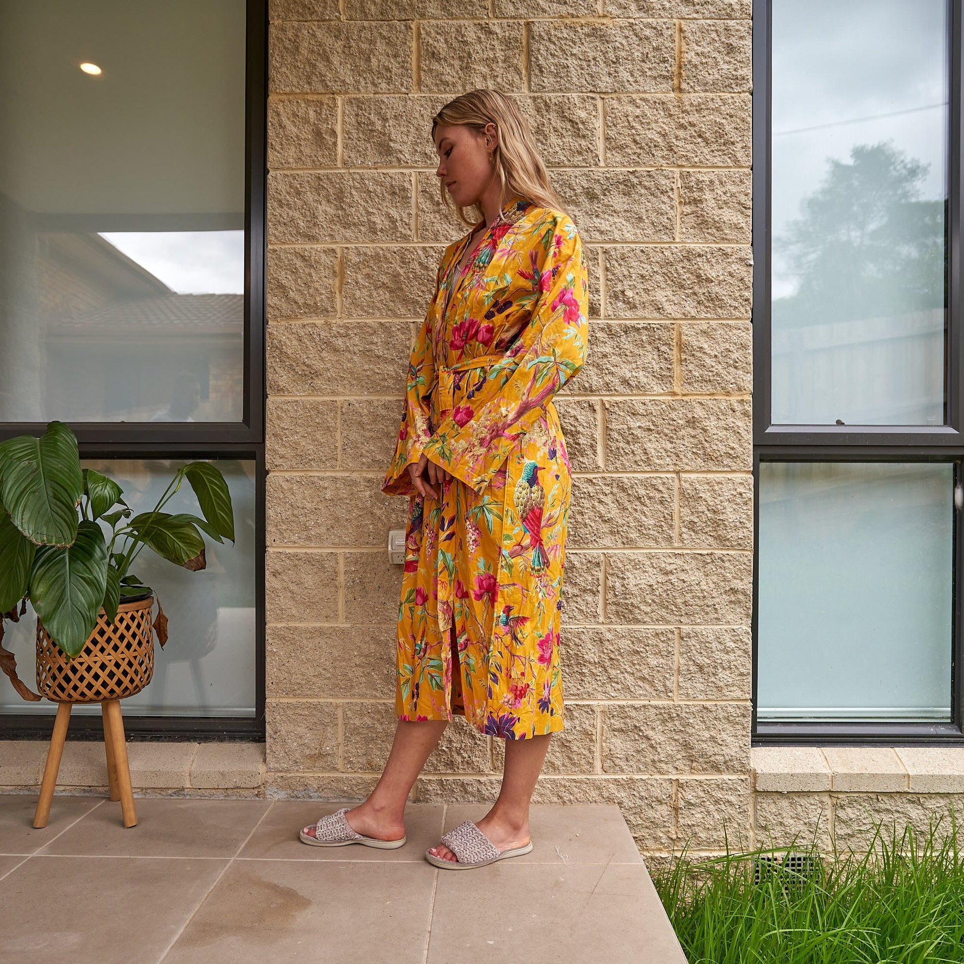 'Tranquil Aviary' 100% Cotton Kimono Robe