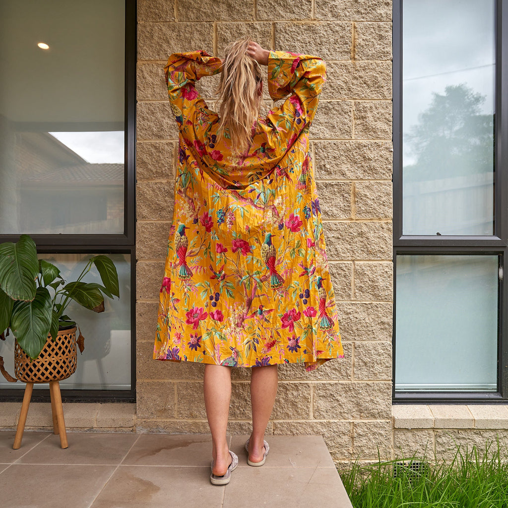 'Tranquil Aviary' 100% Cotton Kimono Robe