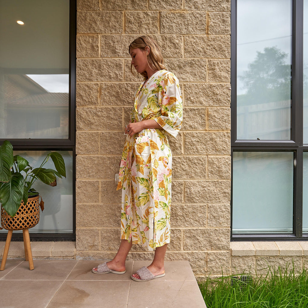 'Flamingo Dreams' 100% Cotton Kimono Robe