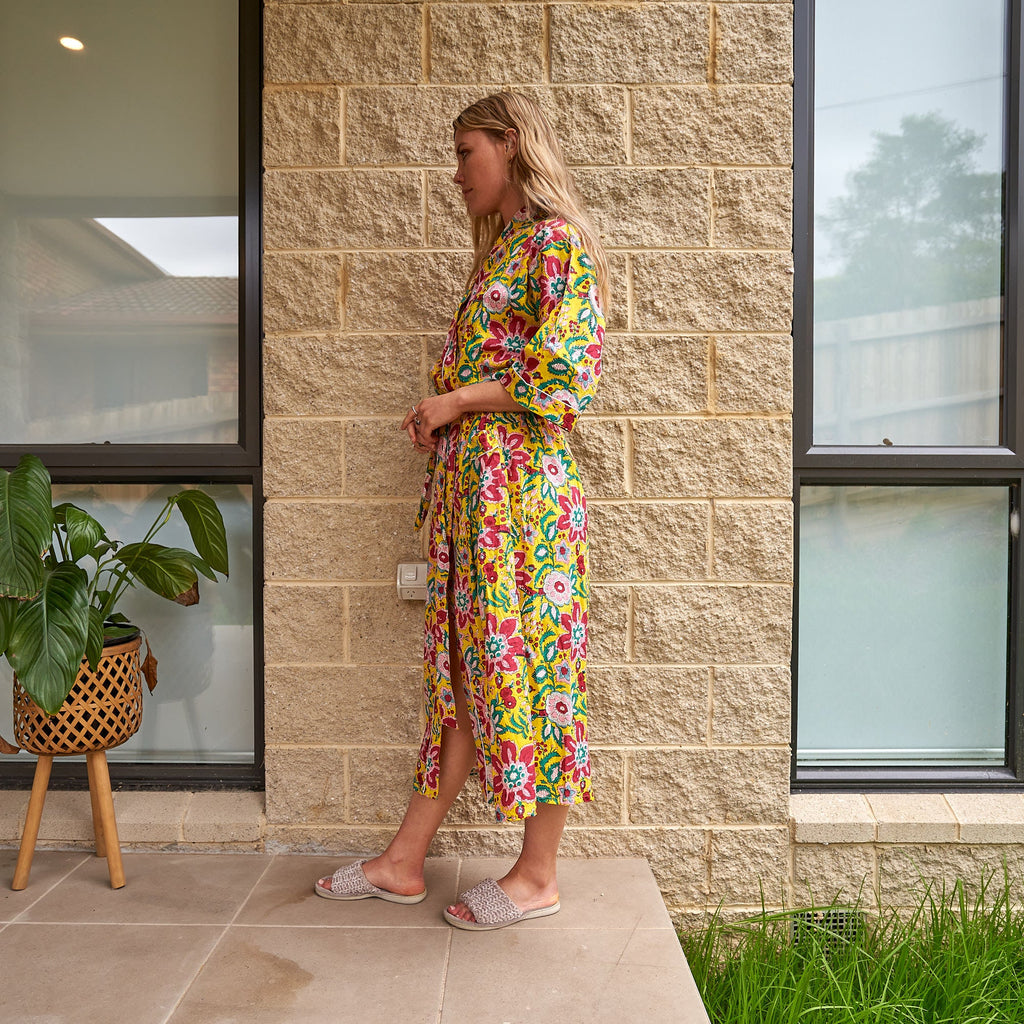 'Floral Flourish' 100% Cotton Kimono Robe