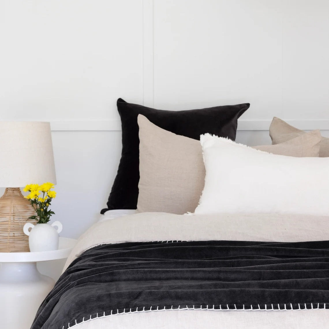Luxury Cotton Throw Wool Rug Blanket - Boho Black