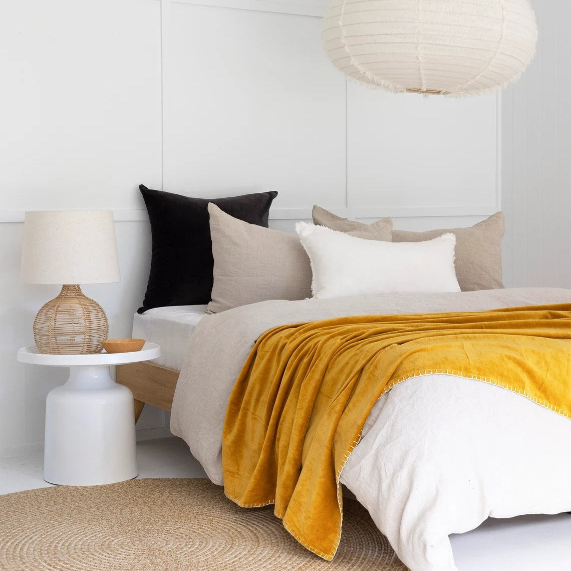 Luxury Cotton Throw Wool Rug Blanket - Boho Yellow