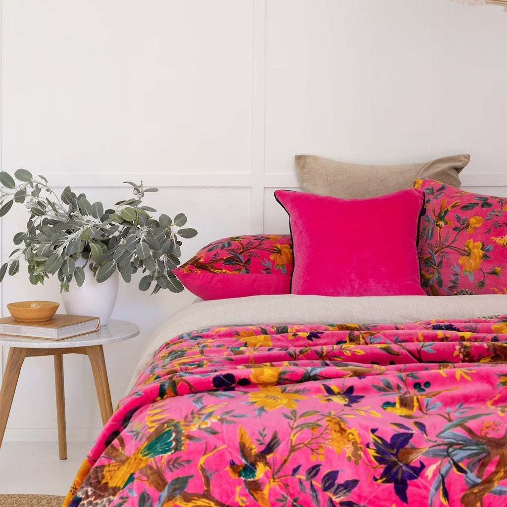 Velvet Floral Kantha Quilt - Bird Paradise