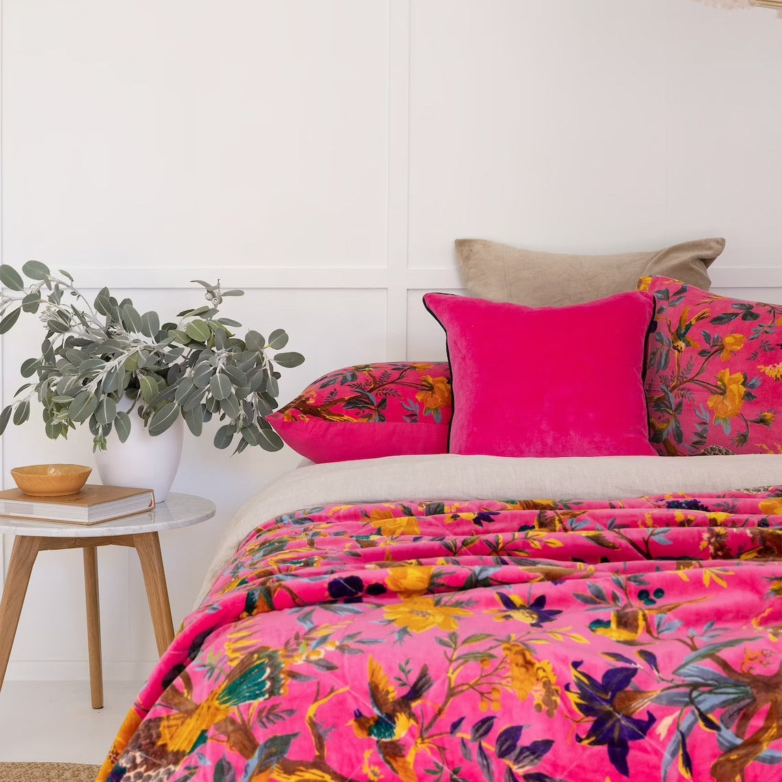 Velvet Floral Kantha Quilt - Bird Paradise