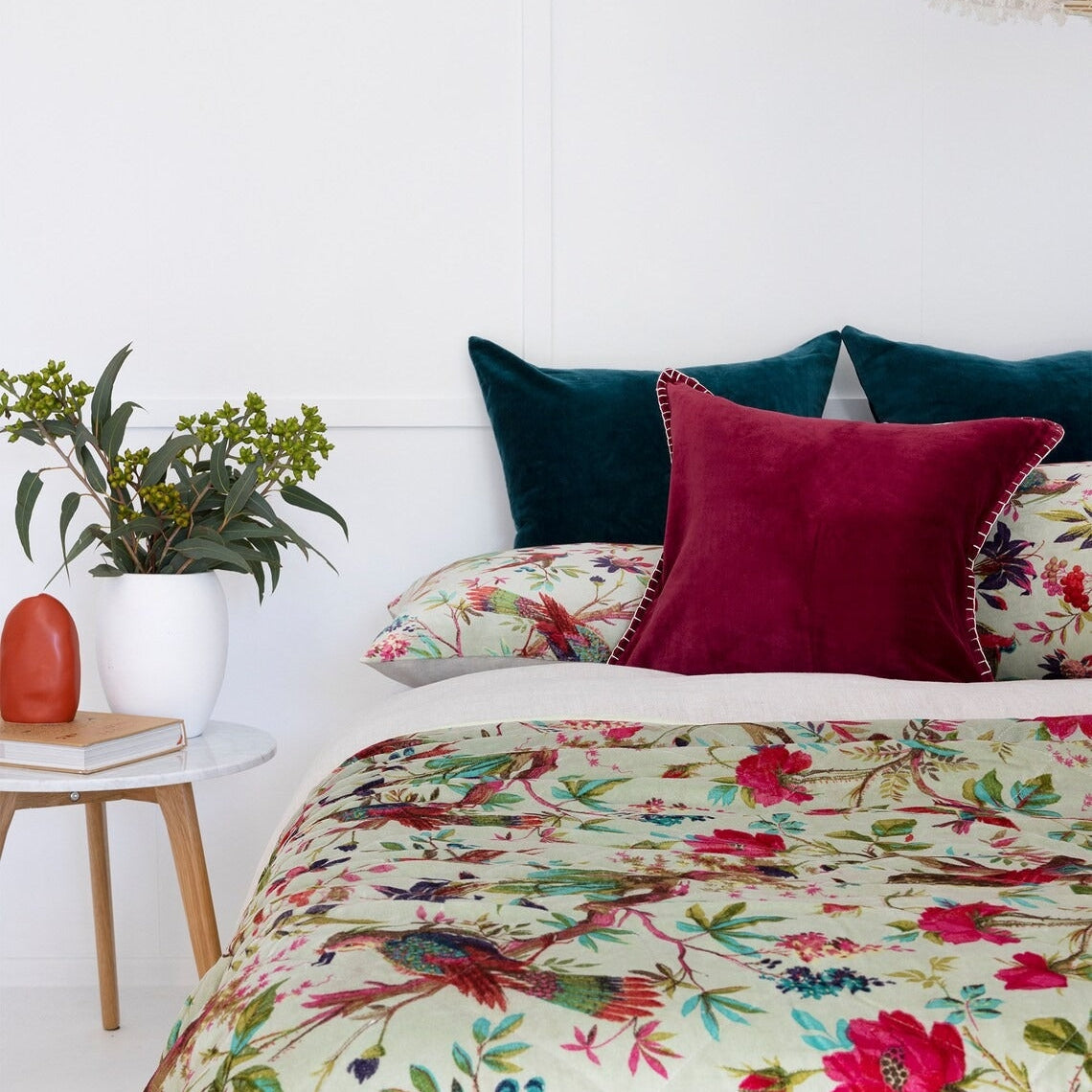 Velvet Floral Kantha Quilt - Bird Paradise Reef