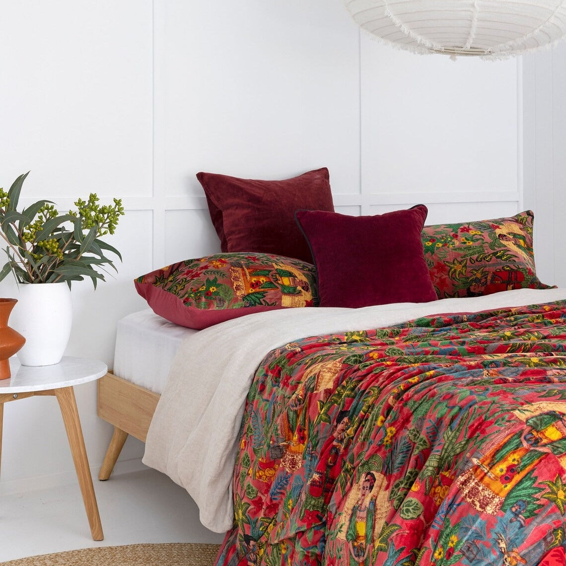 Velvet Kantha Quilt Patchwork Handmade Blanket - Frida Red