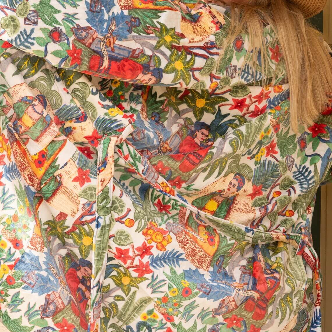 White Kahlo 100% Cotton Velvet Kimono Robe
