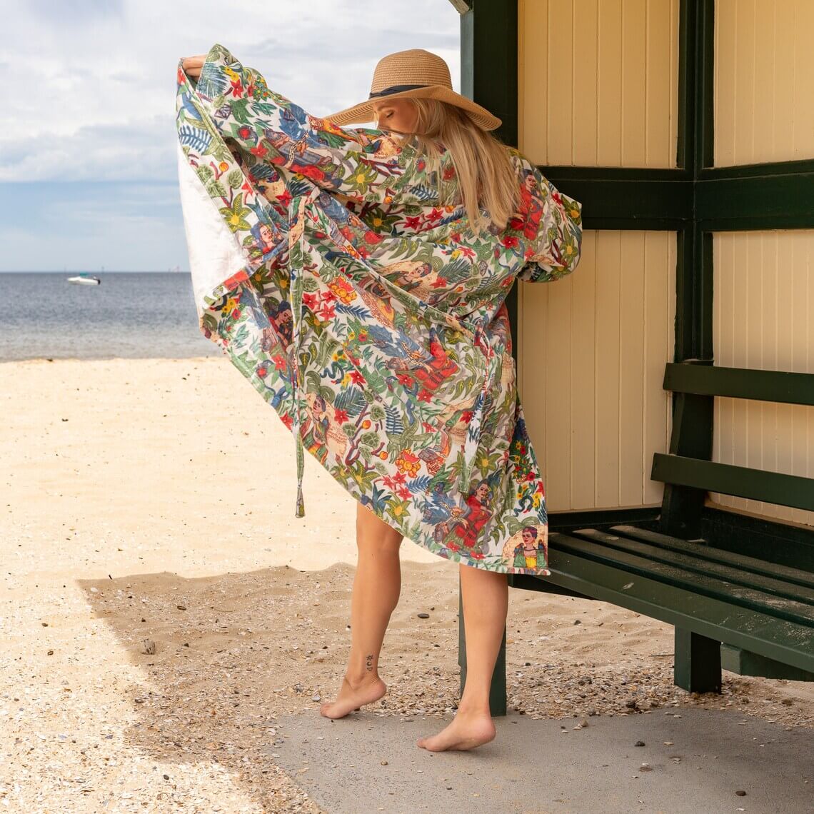 White Kahlo 100% Cotton Velvet Kimono Robe