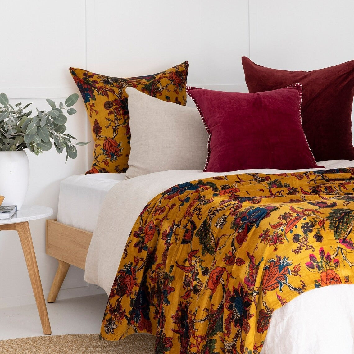 Mexican Velvet Cotton Throw Mustard | Cotton Quilt - Flower