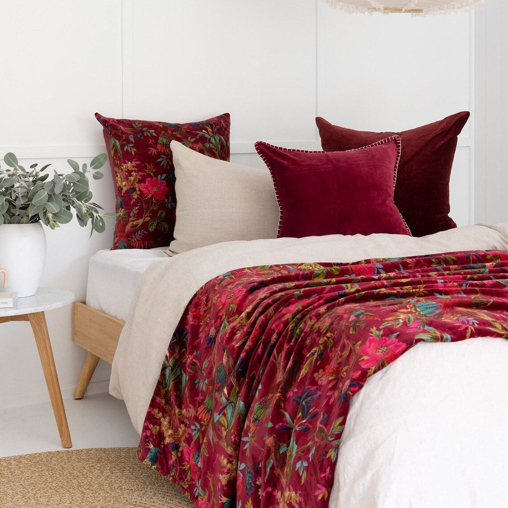 Mexican Velvet Cotton Throw Frida Maroon Bird